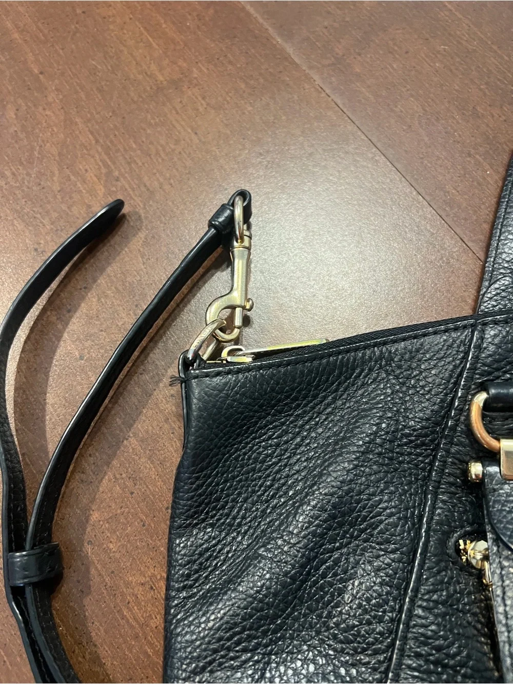 Coach Black Pebbled Leather Satchel with Gold Hardware and Strap